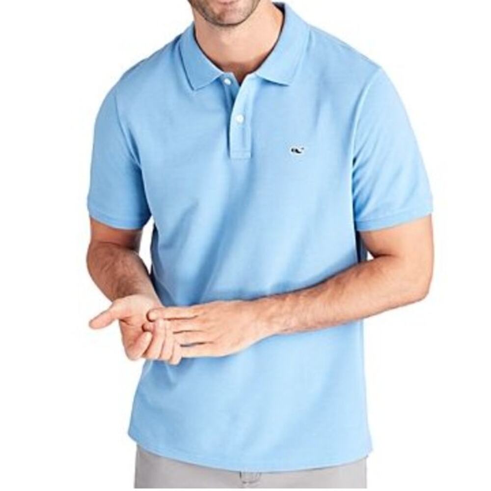 Vineyard Vines Classic Fit Polo Shirt Large Baby Blue Whale Logo Preppy Golf Lrg